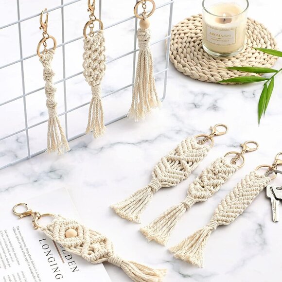 Macrame Boho Keychains Bulk Handcrafted Aesthetic Key Chain with Tassel for Wome - Picture 4 of 7